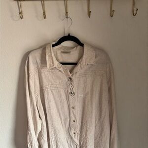 Cottagecore Cream Shirt with embroidery and whimsical buttons in size large